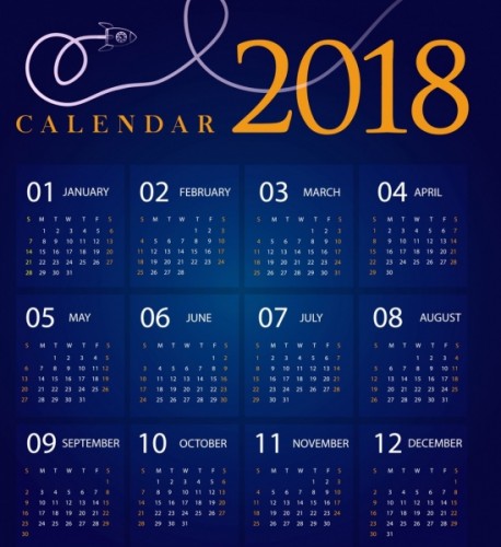 Календарь 2018 год. Синий, с ракетой
