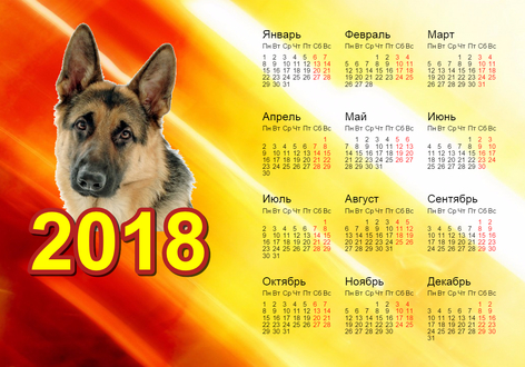 Красивый календарь 2018 г с прекрасной овчаркой