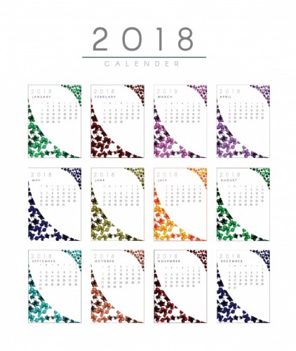 Календарь 2018 г. Каждый месяц оформлен разным цветом