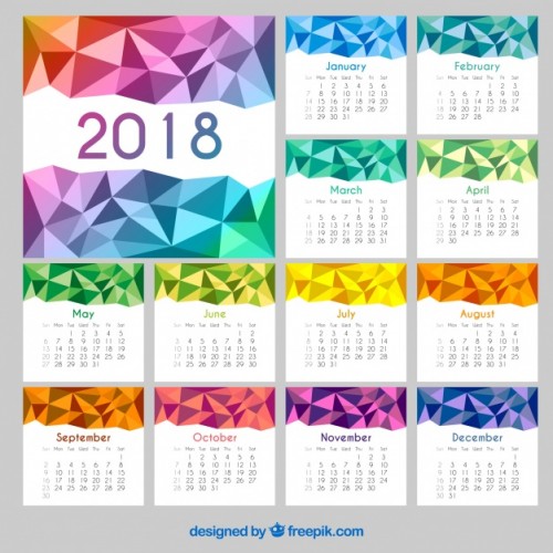 Календарь на 2018 г. с разноцветными месяцами