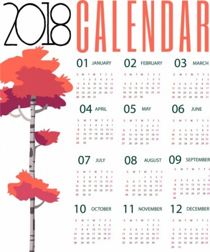 Календарь 2018 год. Осенняя береза