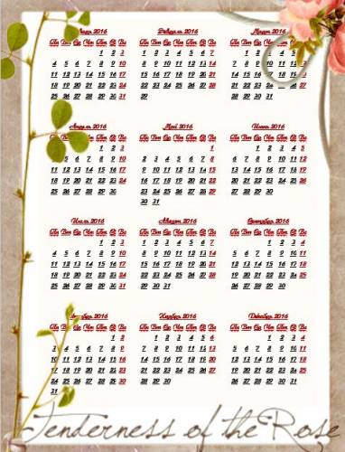 календарь с розой 2016