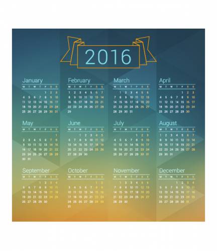 2016 г. календарь. Английский язык