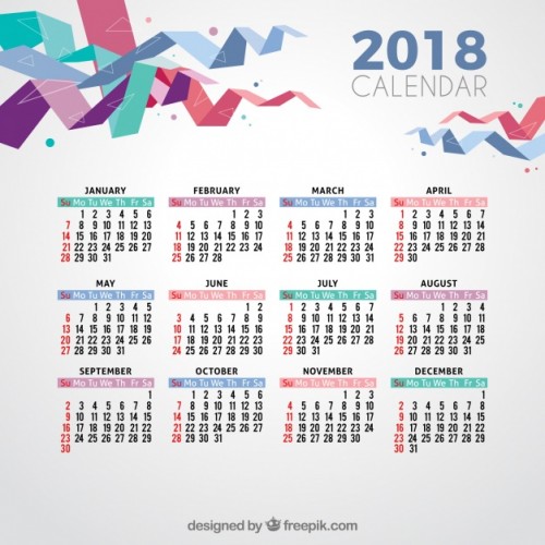 Календарь 2018 г. с разноцветными лентами