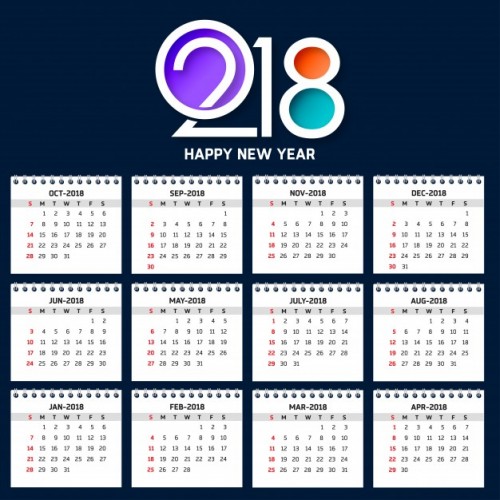Календарь на 2018 год. Темный фон