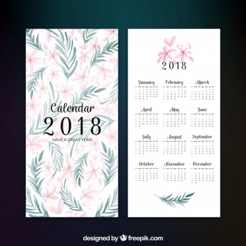 Декоративный календарь 2018 года с цветами в акварельном ...