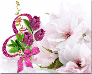 Открытка с 8 Марта.Тюльпаны и белый цветок