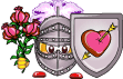 Рыцарь с пронзенным сердцем и букетом цветов