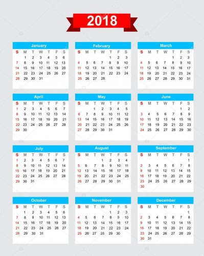 Календарь 2018 год. Месяцы на голубом фоне