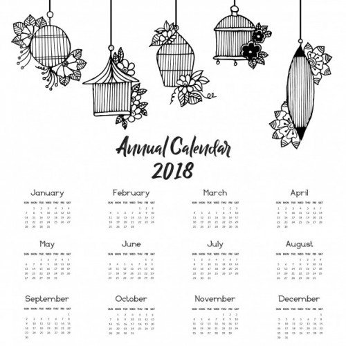 Ручной рисованный висячий календарь 2018 г